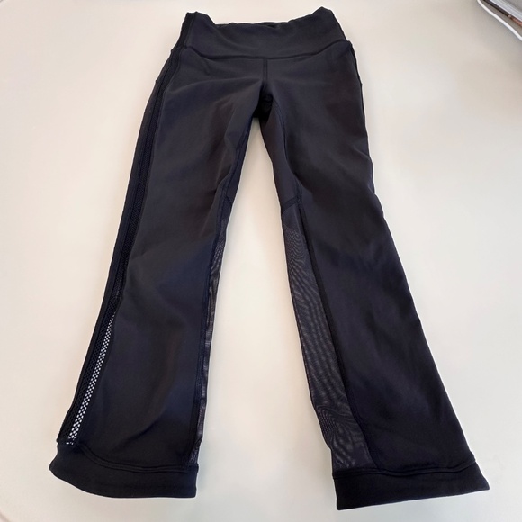 Lululemon Wunder Train Mesh Crop Black Leggings Tights Sz 4 • Excellent - Picture 3 of 15